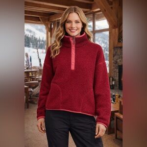 J.Crew Vintage Sherpa Fleece Salmon Snap Mock Neck Medium Cozy Cabin Winter